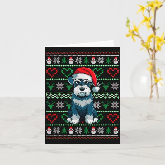 Carte Ugly Christmas Schnauzer Dog Wearing Santa Hat Xma (Fleur jaune)