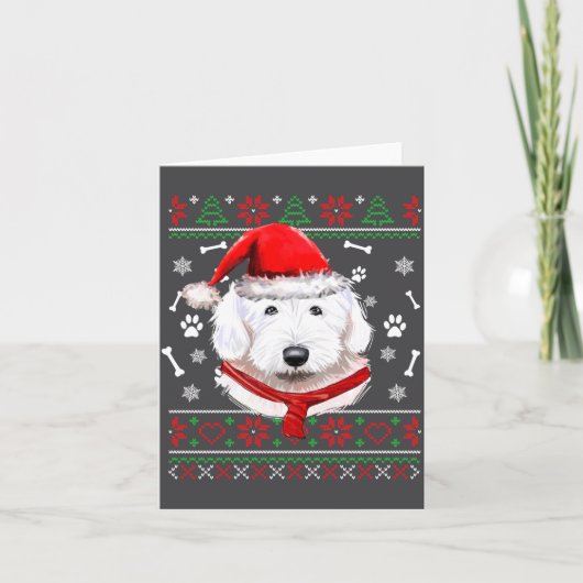Carte Ugly Sweater Christmas Bobtail Dog Santa Hat Pajam (Devant)