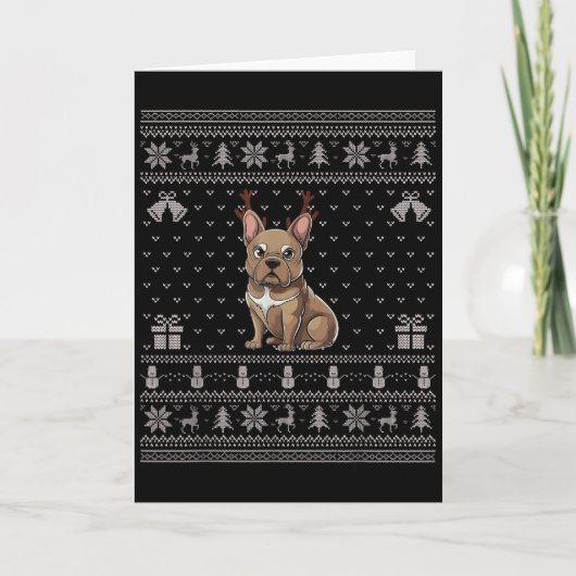 Carte Ugly Xmas Sweater Style Frenchie Dog Reindeer Chri (Devant)
