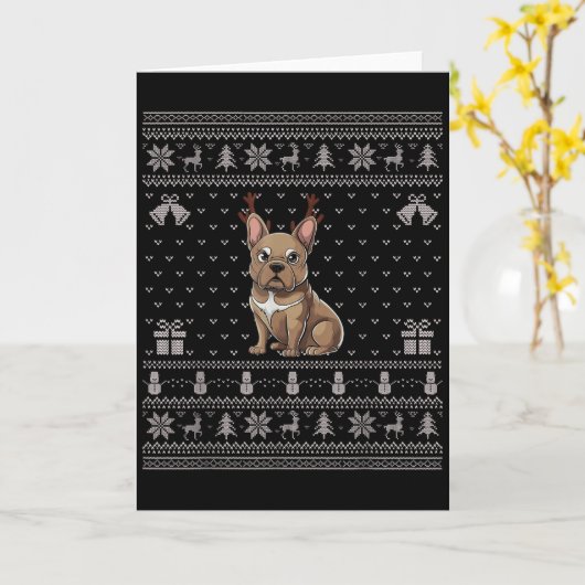 Carte Ugly Xmas Sweater Style Frenchie Dog Reindeer Chri (Fleur jaune)