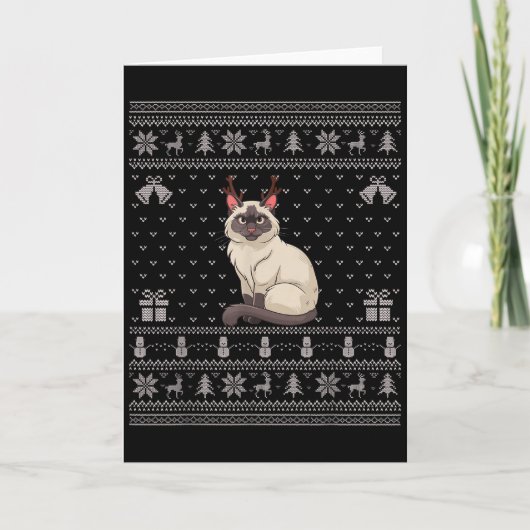 Carte Ugly Xmas Sweater Style Siamese Cat Reindeer Chris (Devant)