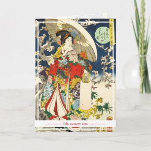 Carte ukiyo-e geisha vintage classique avec maiko parapl