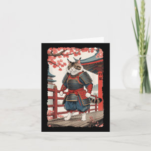 Carte Ukiyo-e Samurai vintage Chat En Kimono Sumi-e Ninj