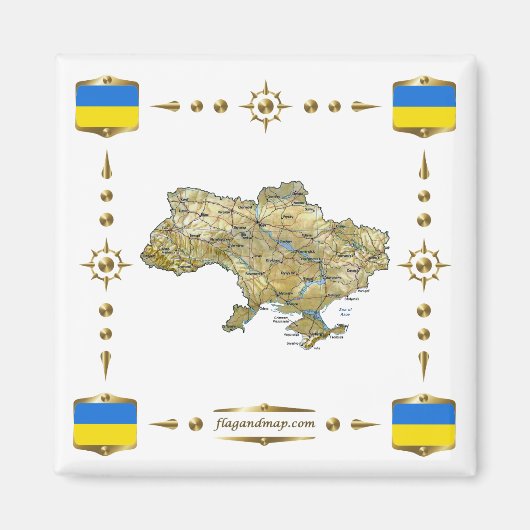 Carte Ukraine + Magnet des drapeaux (Devant)