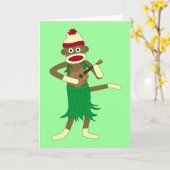Carte Ukulélé de singe de chaussette (Fleur jaune)