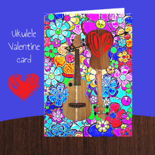 Carte Ukulele Music Mood Flowers Heureuse Sainte-Valenti