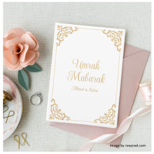 Carte Umrah Mubarak White Gold Salutation Vintage baroqu