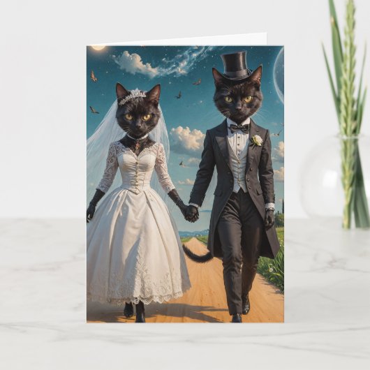 Carte Un adorable Chat Noir Mariage en couple dans le pa (Devant)