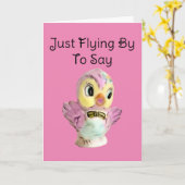 Carte Un adorable oiseau rose Vintage, Anniversaire (Fleur jaune)