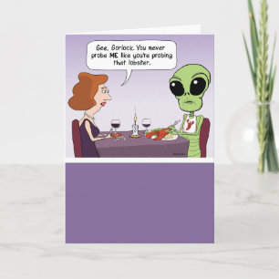 Carte Un Alien amusant qui tire un homard Anniversaire