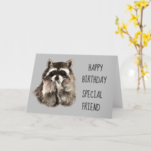 Carte Un ami comme vous Voyage Raton laveur Anniversaire (Fleur jaune)