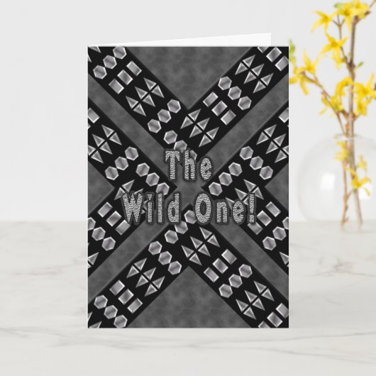 Carte Un anniversaire sauvage, argent clouté sur le noir (Fleur jaune)