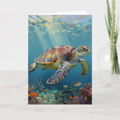 Carte Un anniversaire sur le thème de la tortue marine (Devant)