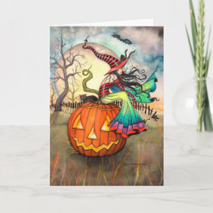 Carte Un art de Halloween de chat de sorcière de potiron