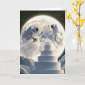 Carte Un astronaute mariage pour les jeunes mariés au cl (Fleur jaune)