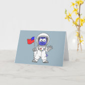 Carte Un astronaute parasaurolophus tient le drapeau amé (Fleur jaune)