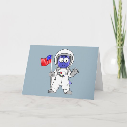 Carte Un astronaute parasaurolophus tient le drapeau amé (Devant)