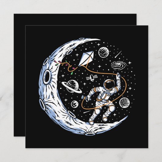Carte Un astronaute pilote un cerf-volant sur la lune (Devant / Derrière)