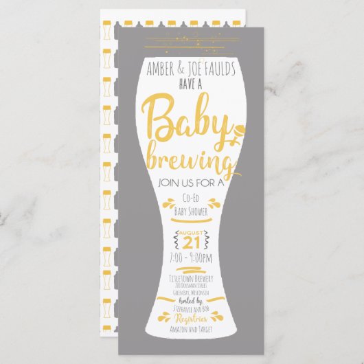Carte Un bébé brasse Co-Ed Brewery Baby shower Invitatio (Devant / Derrière)