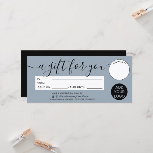 Carte Un cadeau bleu poussiéreux moderne pour votre logo (Devant/Arrière en situation)