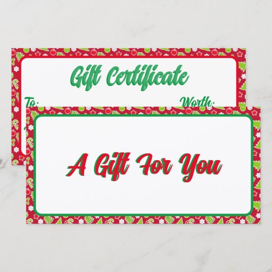 Carte Un cadeau pour vous Editable certificat cadeau de  (Devant / Derrière)