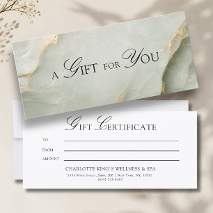 Carte Un Cadeau Pour Vous ! Vert Sage Marbre Doré