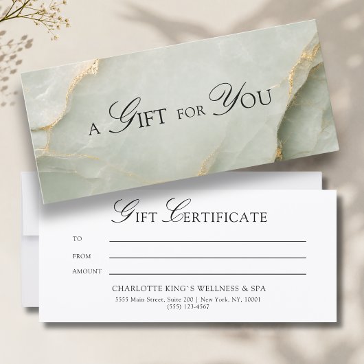 Carte Un Cadeau Pour Vous ! Vert Sage Marbre Doré