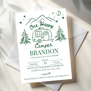 Carte Un campeur heureux vert dessin à la main fête d'an