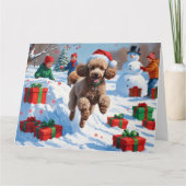 Carte Un caniche coule dans la neige avec le Casquette d (Devant)