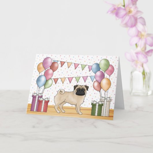 Carte Un Carlin-chien coloré Pastels Joyeux Anniversaire (Orchidée)