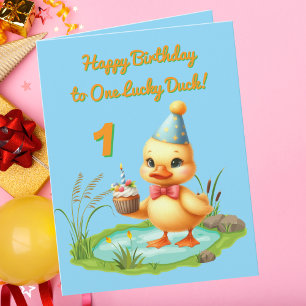 Carte Un chanceux canard Photo Girl Salutation Anniversa