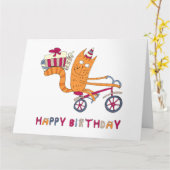Carte Un chat à bicyclette transporte des cadeaux d'anni (Fleur jaune)