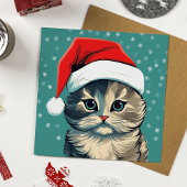 Carte Un chat de Noël écossais dans un chapeau de Père N