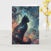 Carte Un chat noir (Fleur jaune)