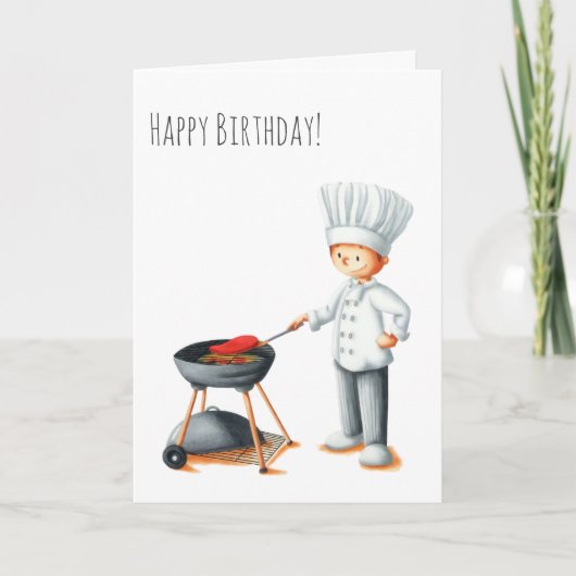 Carte Un chef illustré fait un barbecue Anniversaire (Devant)