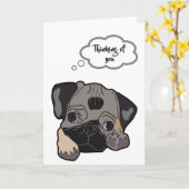 Carte Un chien Carlin mignon qui pense à vous (Fleur jaune)