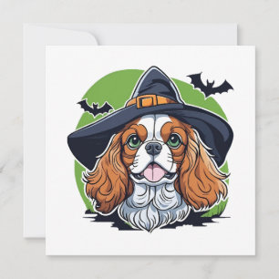 Carte Un chien portant un chapeau de sorcière avec des c