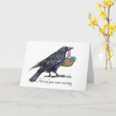 Carte Un corbeau apportant un bébé dans un panier (Fleur jaune)