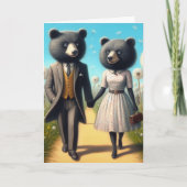 Carte Un couple adorable d'ours en promenade dans le par (Devant)