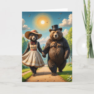 Carte Un couple adorable d'ours sur une promenade avec l
