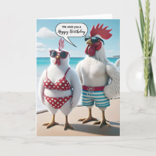 Carte Un couple de poulets heureux anniversaire