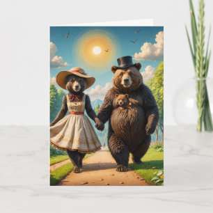 Carte Un couple d'ours adorable se promène avec bébé our