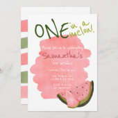 Carte Un dans un Melon Watermelon Thème Aquarelle rose (Devant / Derrière)
