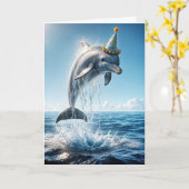 Carte Un dauphin d'anniversaire qui sort de l'eau (Fleur jaune)