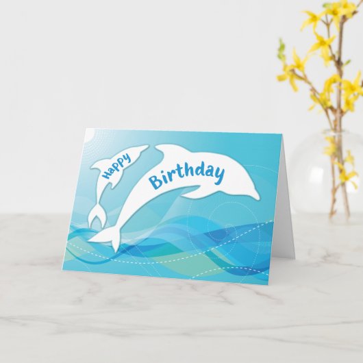 Carte Un dauphin saute dans l'océan Joyeux anniversaire (Fleur jaune)