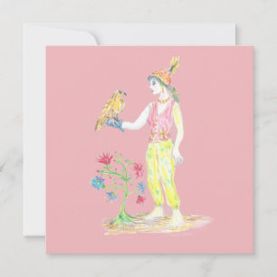Carte Un dessin au crayon de couleur d'une femme