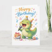 Carte Un dinosaure amusant qui chante joyeux anniversair (Devant)