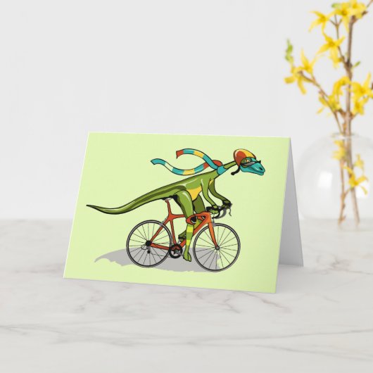Carte Un Dinosaure Anabisetia À Vélo. (Fleur jaune)