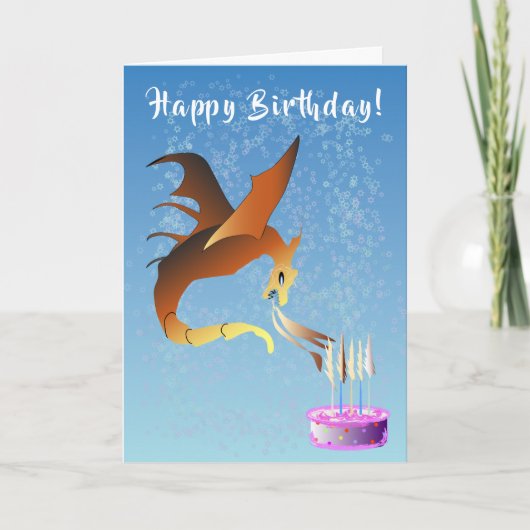 Carte Un dragon mignon soufflant des bougies d'anniversa (Devant)