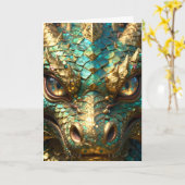 Carte Un dragon mystique turquoise et or (Fleur jaune)